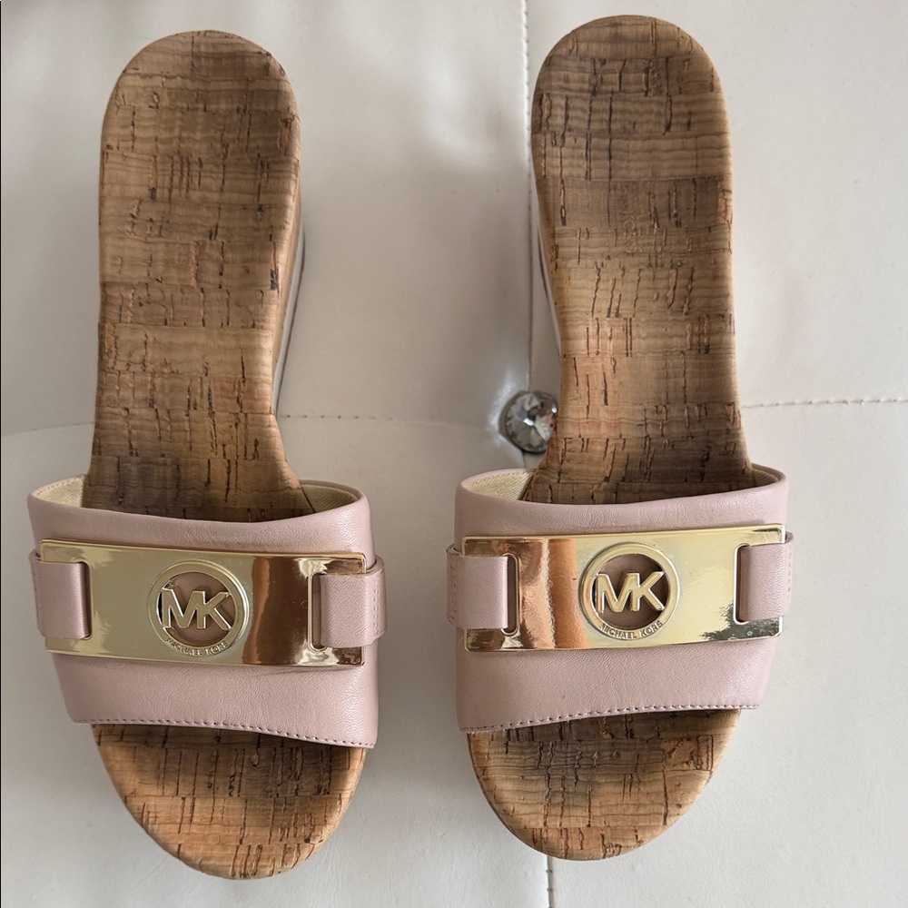 Michael Kors Blush and Gold Slide Sandals